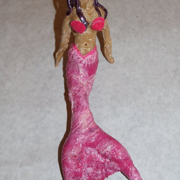Shelf Sitter handmade clay/Paper Mache pink Mermaid OOAK - Picture 4 of 9